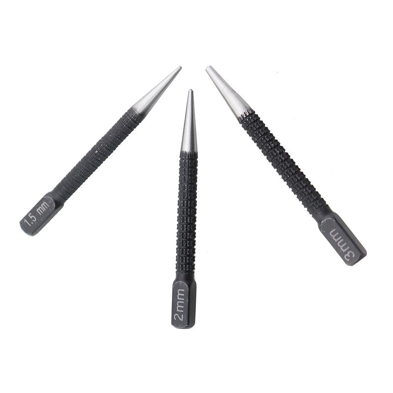 ZHYOHEN 3PCS Black High Carbon Steel Centre Punch Drill Kit 1.5/2/3mm Mechanical Maintenance Installation Positioning Tool for Metal and Wood Openings - Image 4